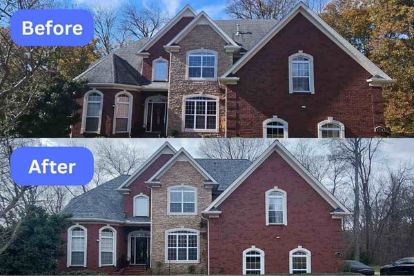 before and after of an architectural asphalt shingle roof replacement