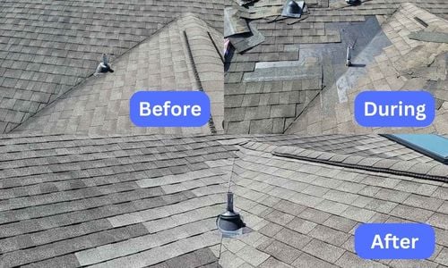 process of roof repair before, during, and after when repairing a roof leak
