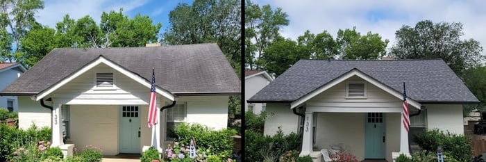 before and after architectural asphalt shingle roof replacement