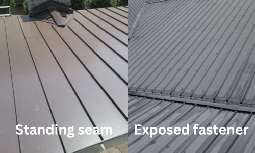 standing seam metal roof and exposed fastener metal roof