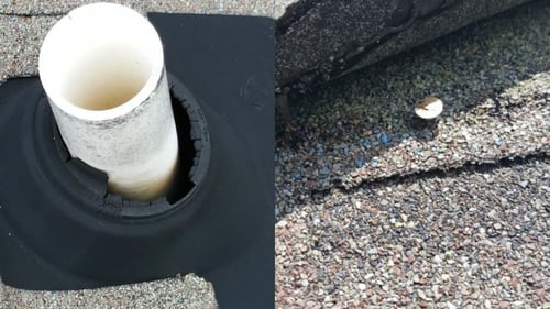 cracked pipe boot and backed up roofing nail