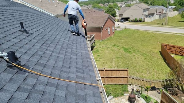 blowing off new installed roof