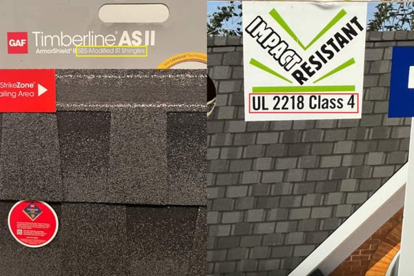 Example of impact resistant labeling on architectural shingles