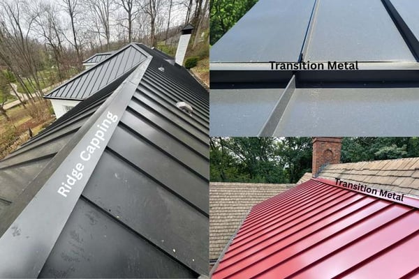 examples of ridge capping and transition metal on standing seam metal roofs