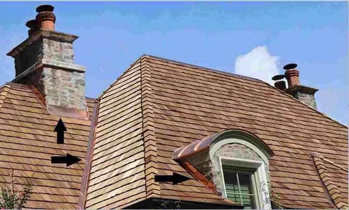 copper flashing on a cedar shake roof