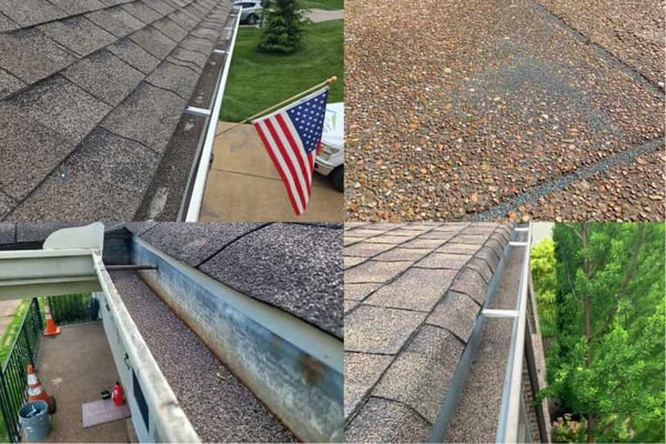 examples of loose asphalt granules in gutters and on the ground caused by hail damage