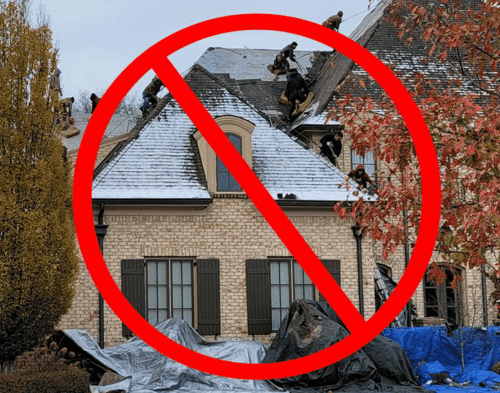 no roof installation in the snow or rain