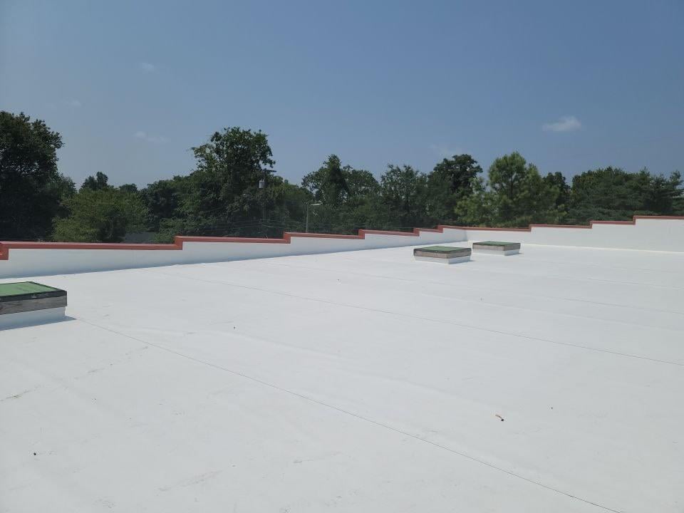 pvc white membrane on a flat roof
