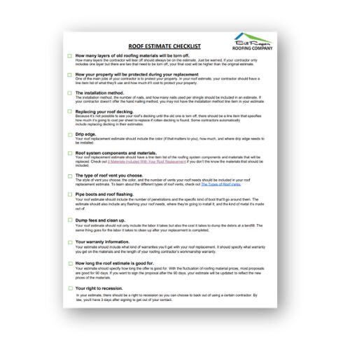 roof estimate checklist