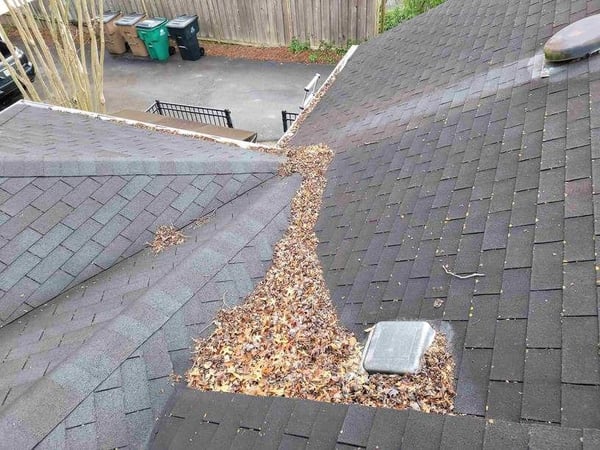 debris sitting in a roof valley