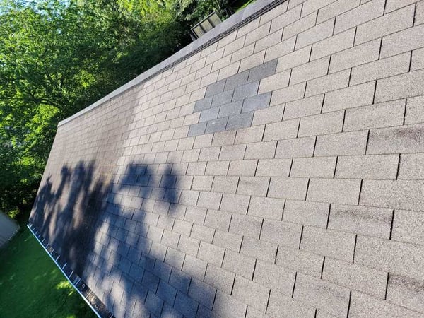 3 tab asphalt shingle roof with patch repairs