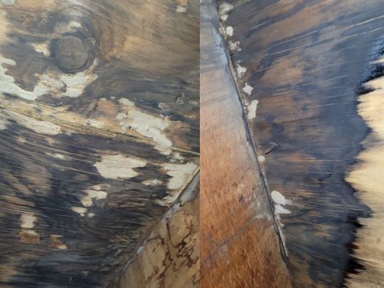 discoloration on bottom of roof decking