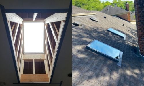 skylight installed from the inside and the outside