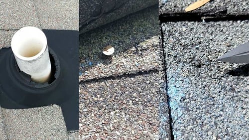 roof leak repairs example on a pipe boot, nail pop, and small hole