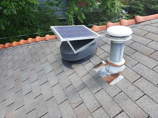 solar powered roof vent on a 3 tab asphalt shingle roof