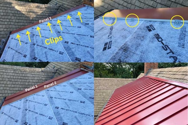 standing seam metal roof being installed with clips