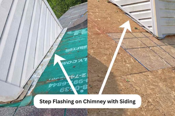 step flashing installed around chimney with siding before shingles are installed