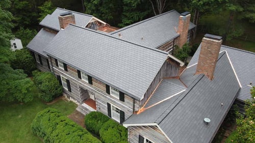 synthetic shingle roof with all copper roof flashing